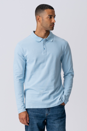 Muscle Long Sleeve Polo Shirt - Light Blue