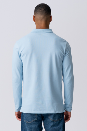 Muscle Long Sleeve Polo Shirt - Light Blue