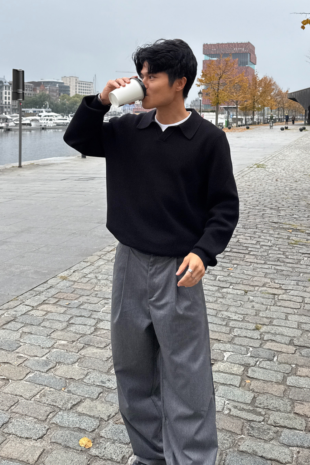 Megztas ilgomis rankovėmis polo - juodas