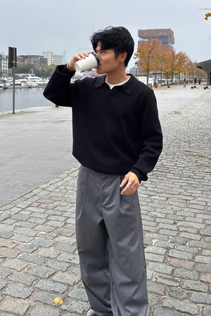 Megztas ilgomis rankovėmis polo - juodas