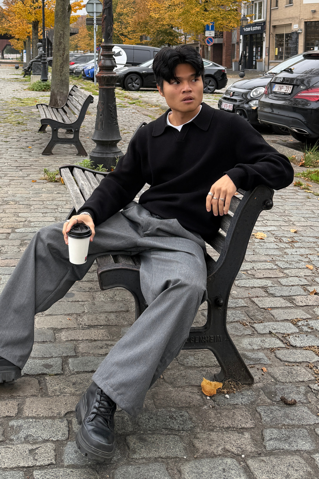 Megztas ilgomis rankovėmis polo - juodas