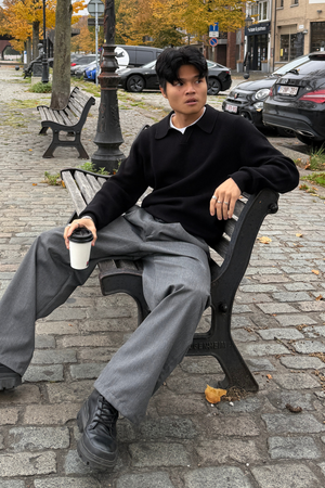 Megztas ilgomis rankovėmis polo - juodas