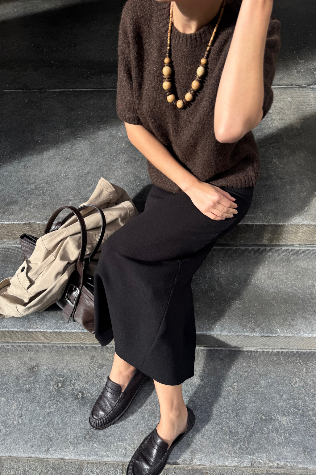 Aggia S/S Knit Pullover - Seal Brown