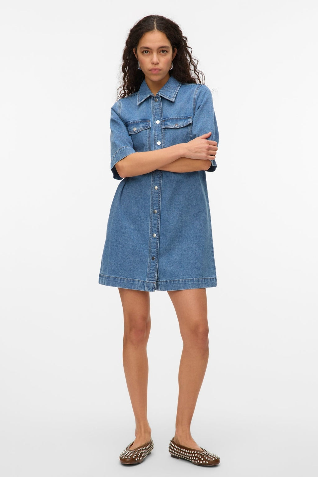 Fenja Short Denim Dress - Medium Blue Denim