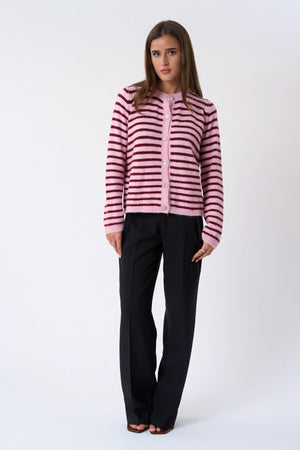 Crizette Striped Knit Cardigan - Pink/Burgundy
