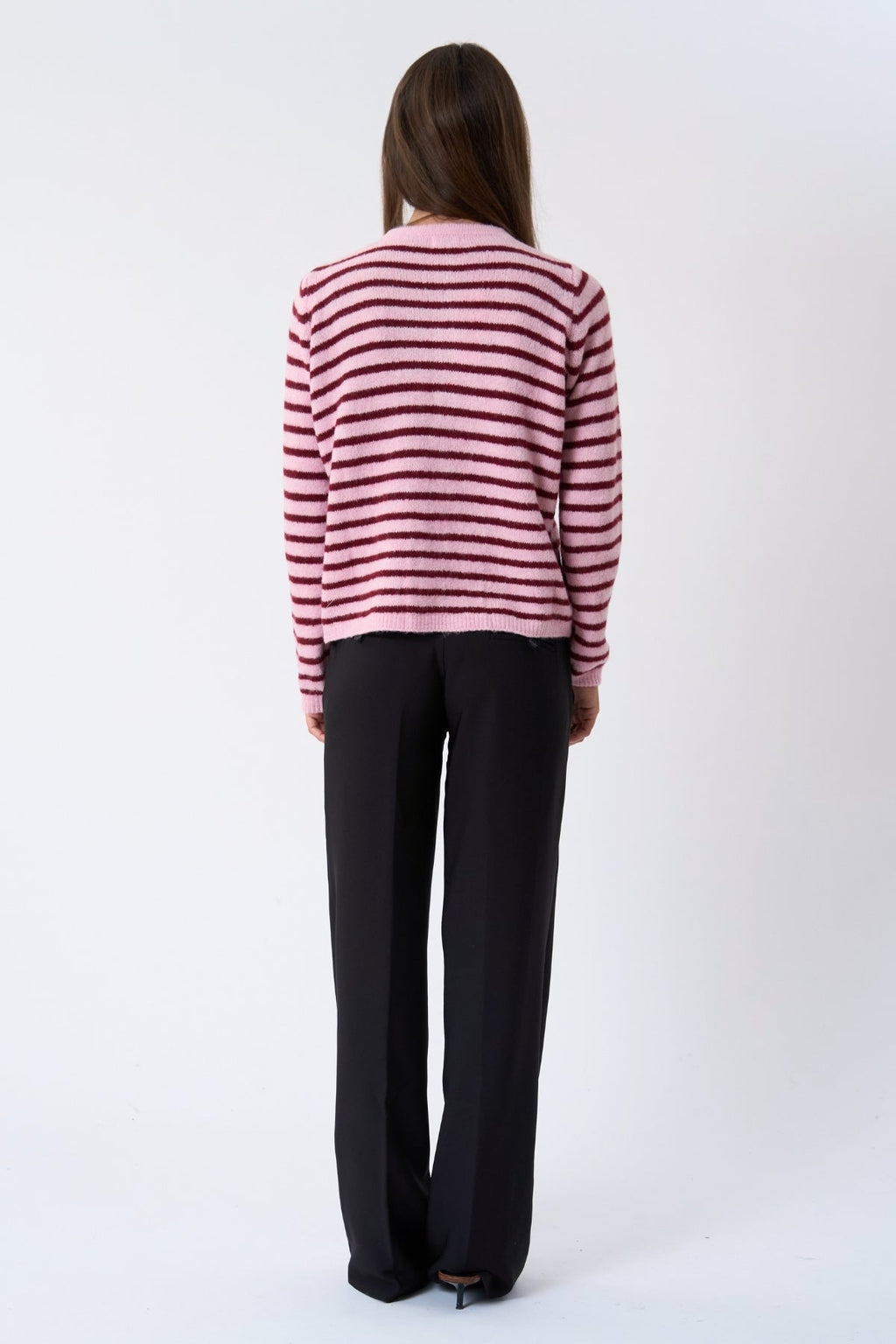Crizette Striped Knit Cardigan - Pink/Burgundy