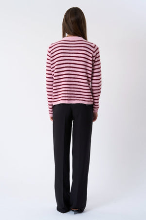Crizette Striped Knit Cardigan - Pink/Burgundy