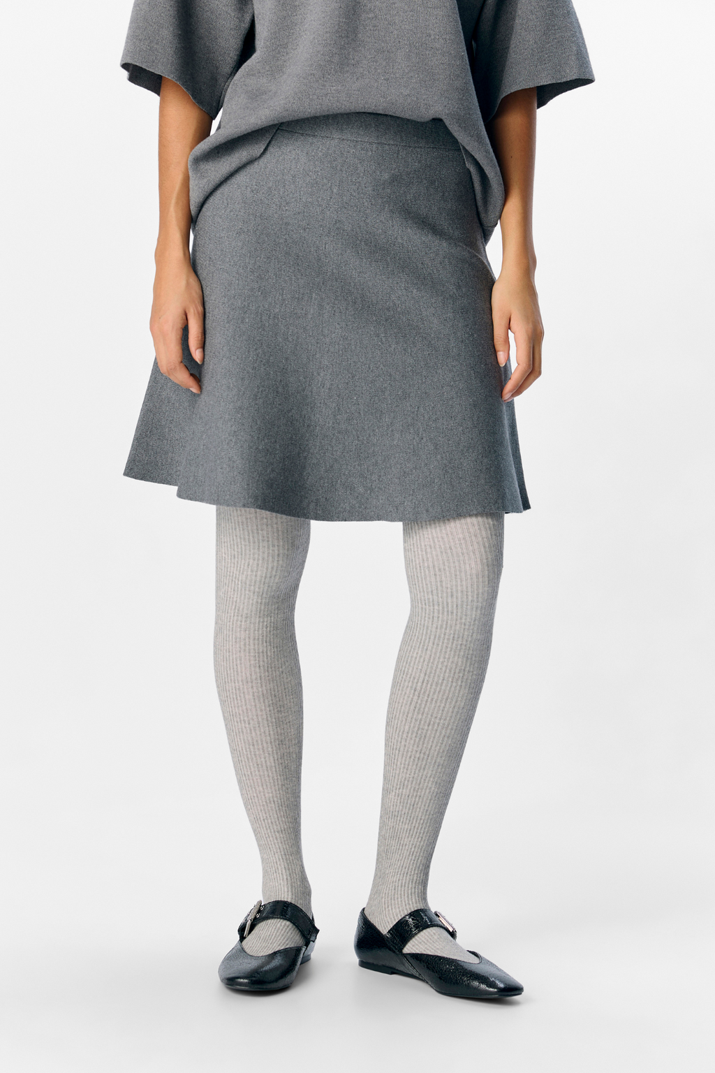 Reynard HW trumpas megztinis sijonas - vidutiniškai pilka melange