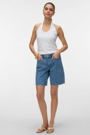 Tess Mr Long Denim Short – vidutinio mėlynumo džinsas – širdelė