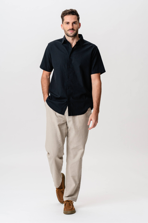 Short Sleeve Linen Shirt - Black