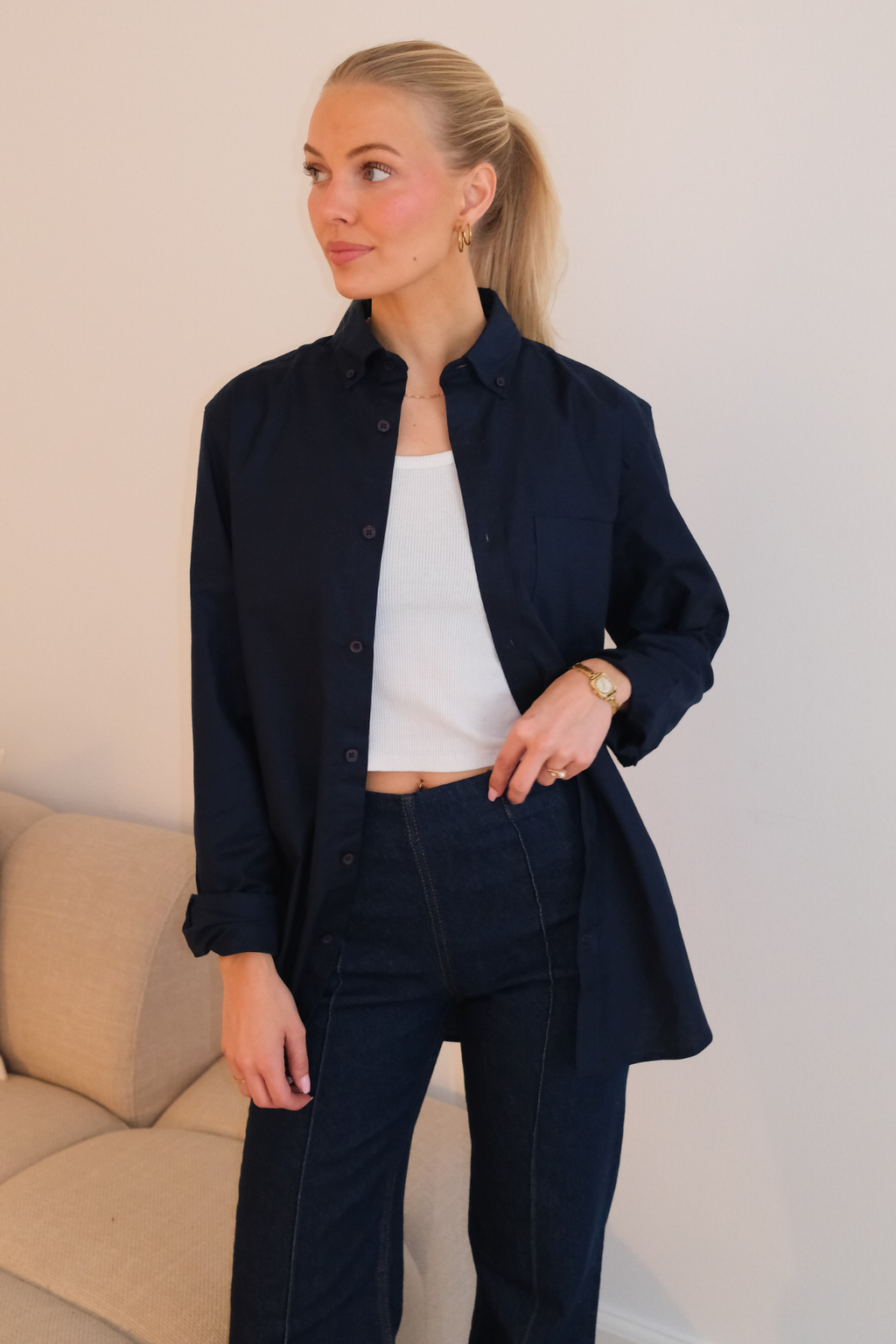 Boyfriend Oxford marškinėliai - Navy