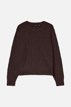 Aries O-Neck Cable Pullover - Chocolate Torte