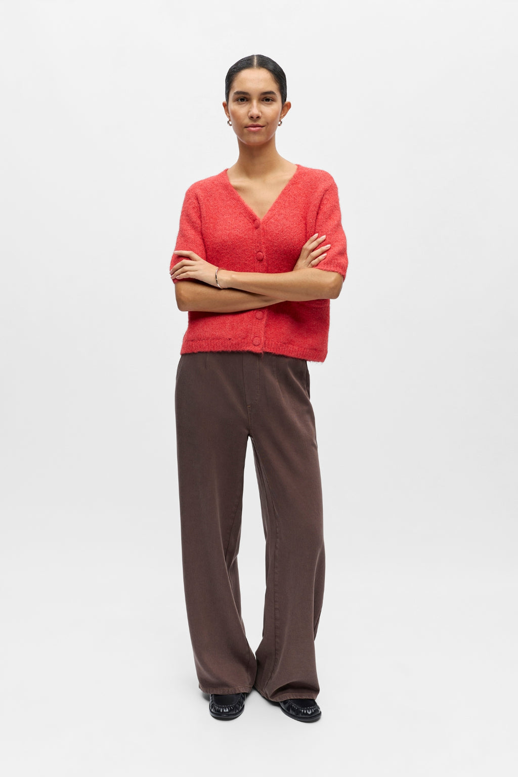 Saggia V formos kaklo megztas megztinis – puansetijos melanžas