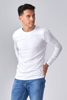 Ilgomis rankovėmis Muscle Marškinėliai - balti