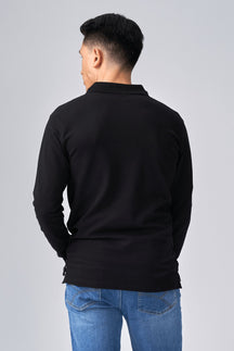 Muscle Polo marškinėliai ilgomis rankovėmis - juodi