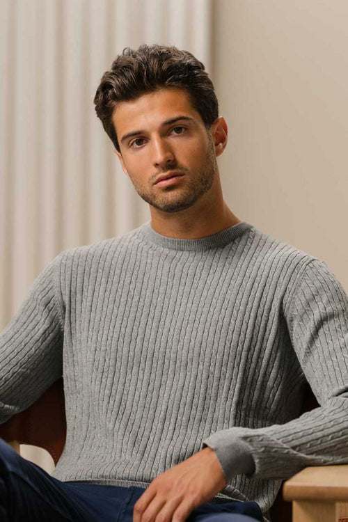 Pullover Cable Knit - Gray Melange - TeeShoppen Group™