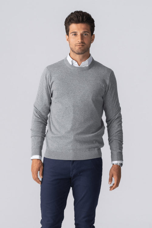 Pullover Roundneck - Gray Melange - TeeShoppen Group™ - Strik - TeeShoppen