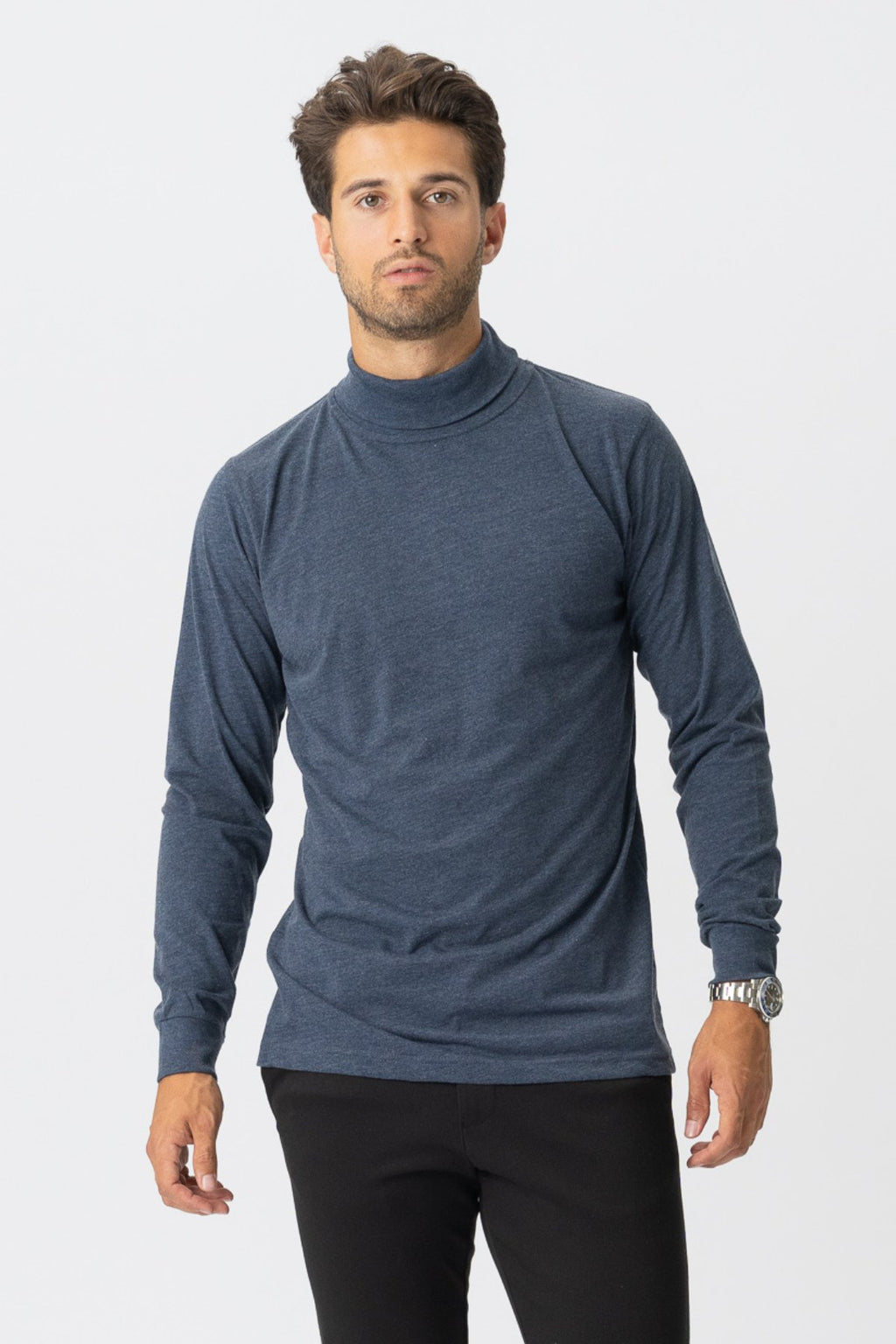 Roll collar sweater - Heather blue