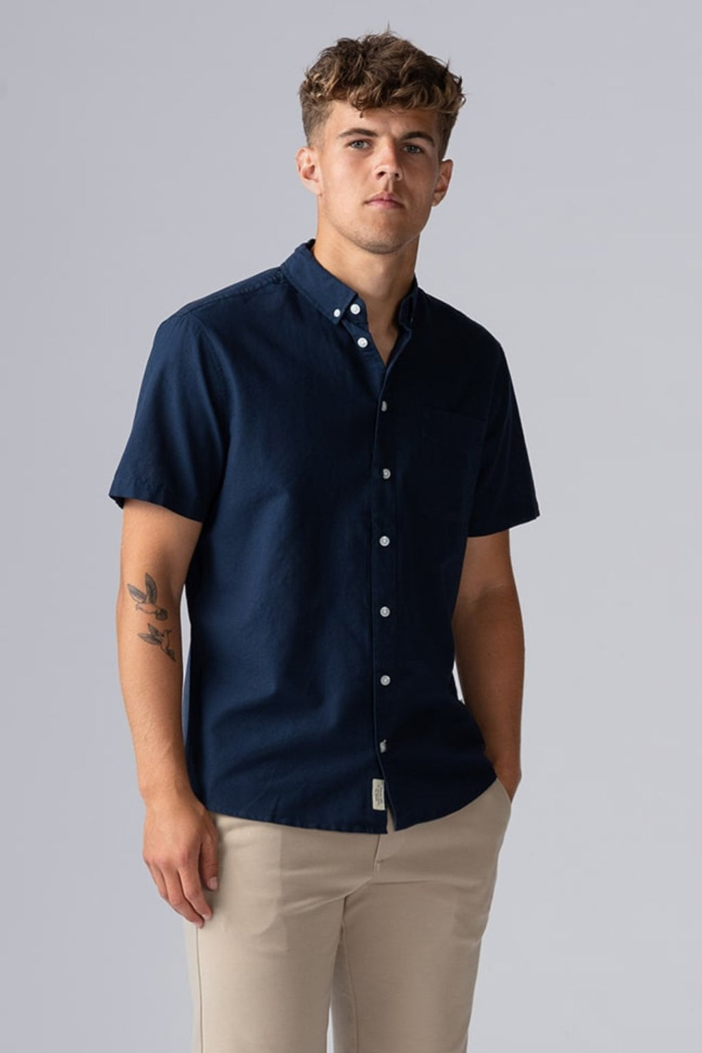 Lininiai marškiniai trumpomis rankovėmis - Mėlyni