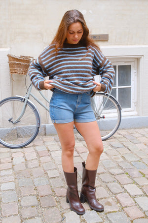 Sienna Striped Knit – šokoladinis/šviesiai mėlynas