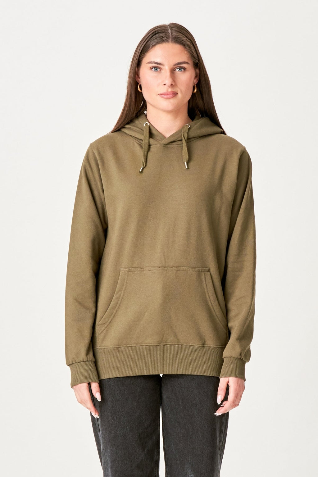 Oversized Megztinis su gobtuvu - Olive