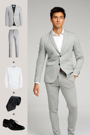 The Original Performance Suit (Light Grey) + Shirt, Tie & Derby Shoes - Package Deal