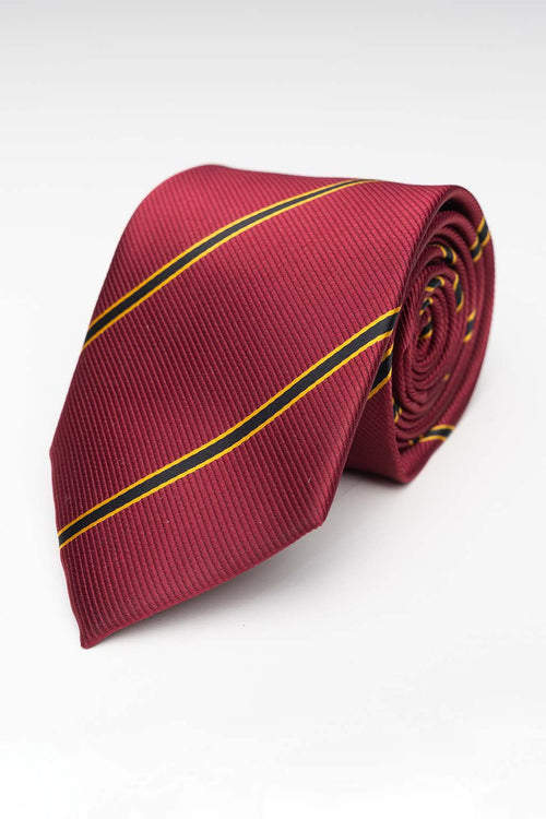 Tie - Burgundy - Yellow/Black Striped - TeeShoppen Group™ - Accessories - TeeShoppen