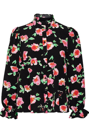 Lia Bluse - Blomstret Sort