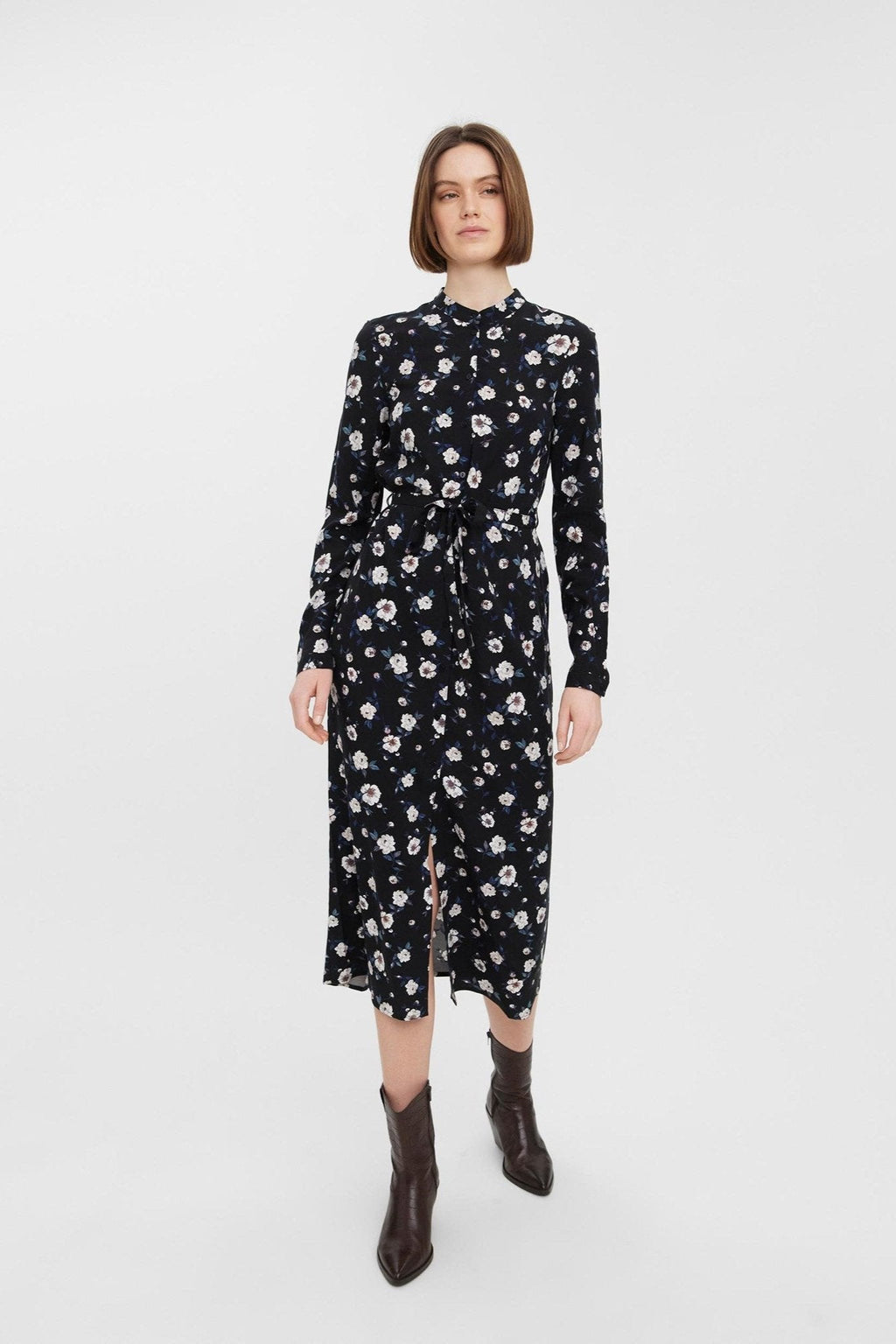 Easy Long Sleeve Shirt Dress - Black