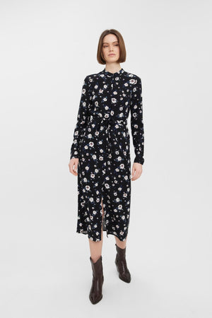 Easy Long Sleeve Shirt Dress - Black