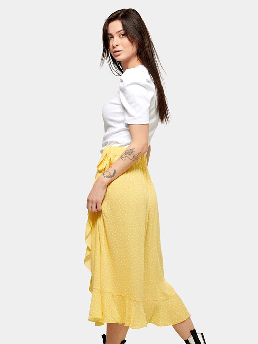 Anna punktyrinio įvyniojimo sijonas - geltonas