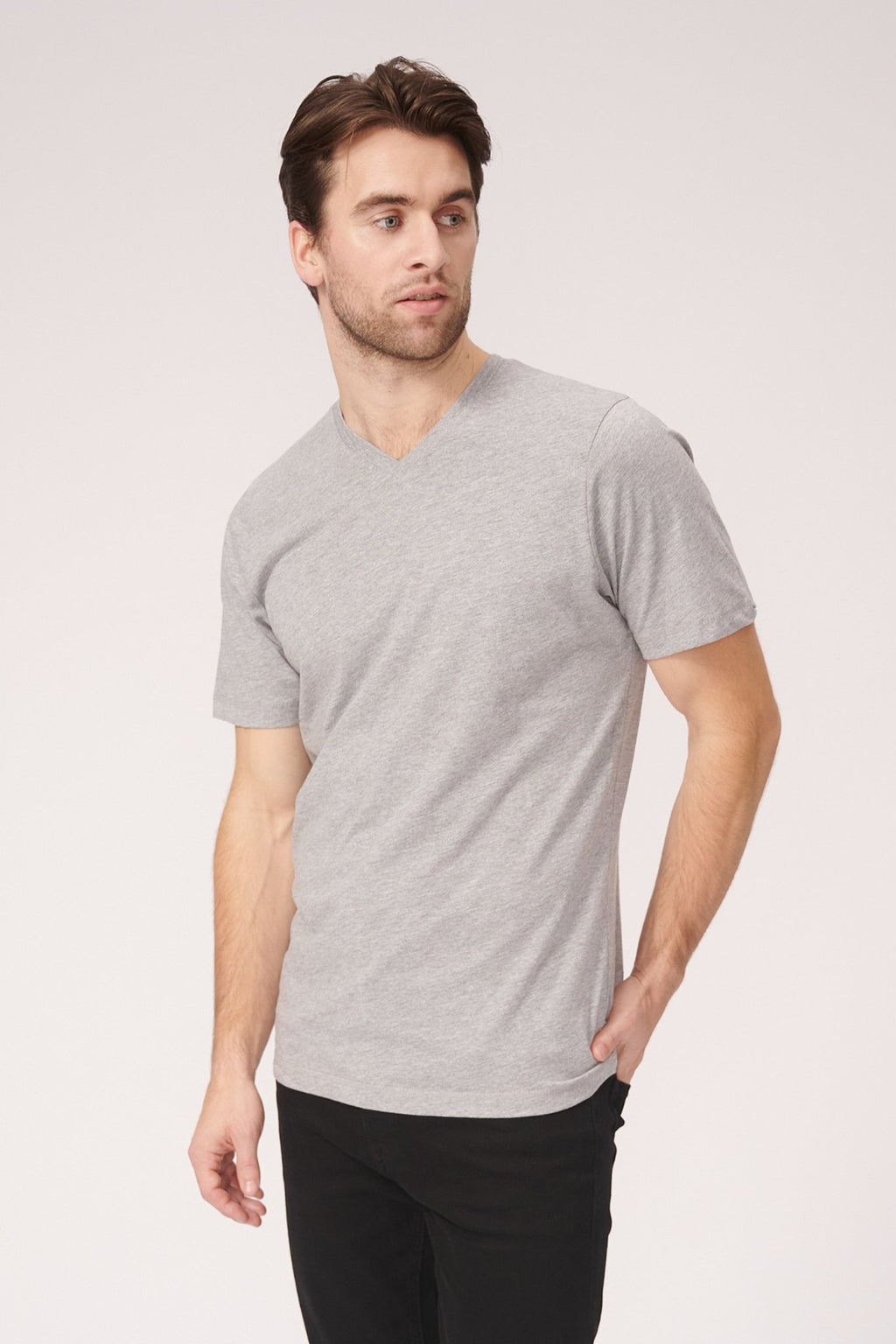 Basic „Vneck“ marškinėliai - Oksfordo pilka
