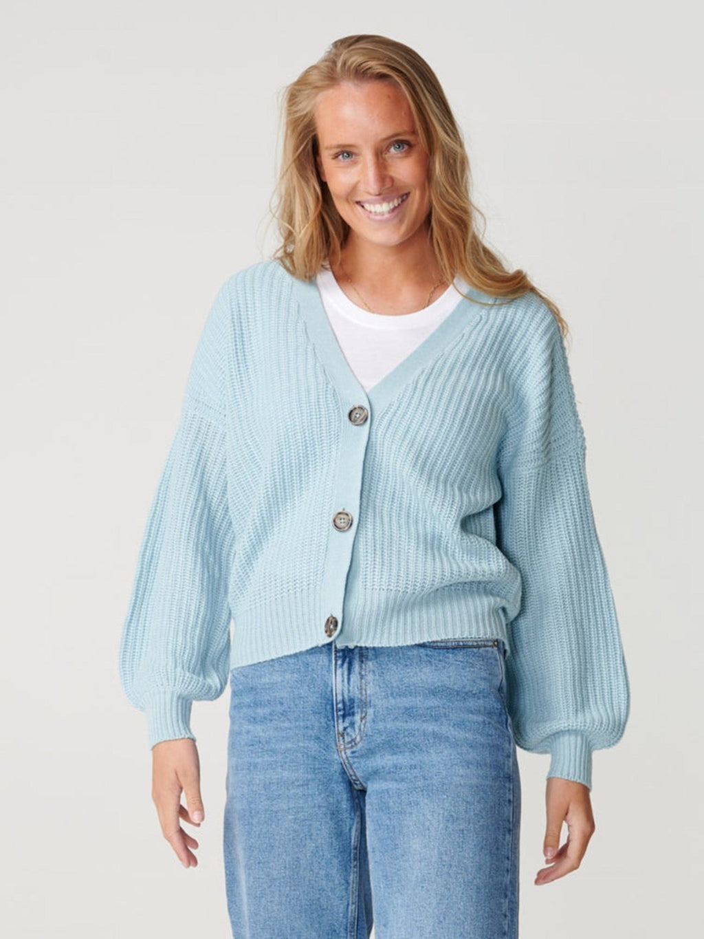 Button Cardigan - Blue fog