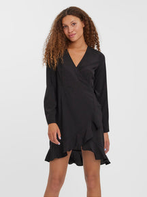 Henna Wrap Frill Dress - Black