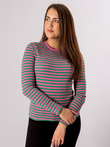 Linijos megztinis ilgomis rankovėmis - super rožinė/želė pupelė