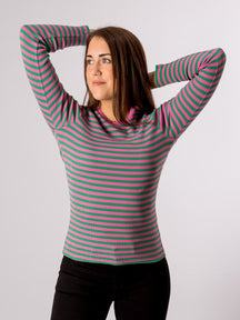 Linijos megztinis ilgomis rankovėmis - super rožinė/želė pupelė
