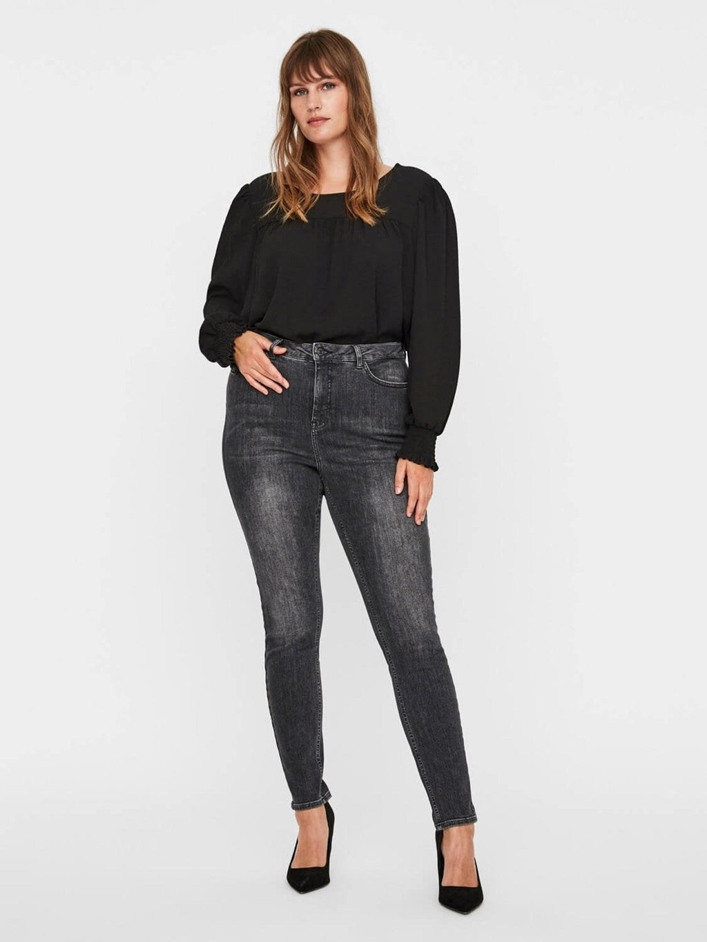 Lora Jeans high-waisted (Curve) - Black-gray denim