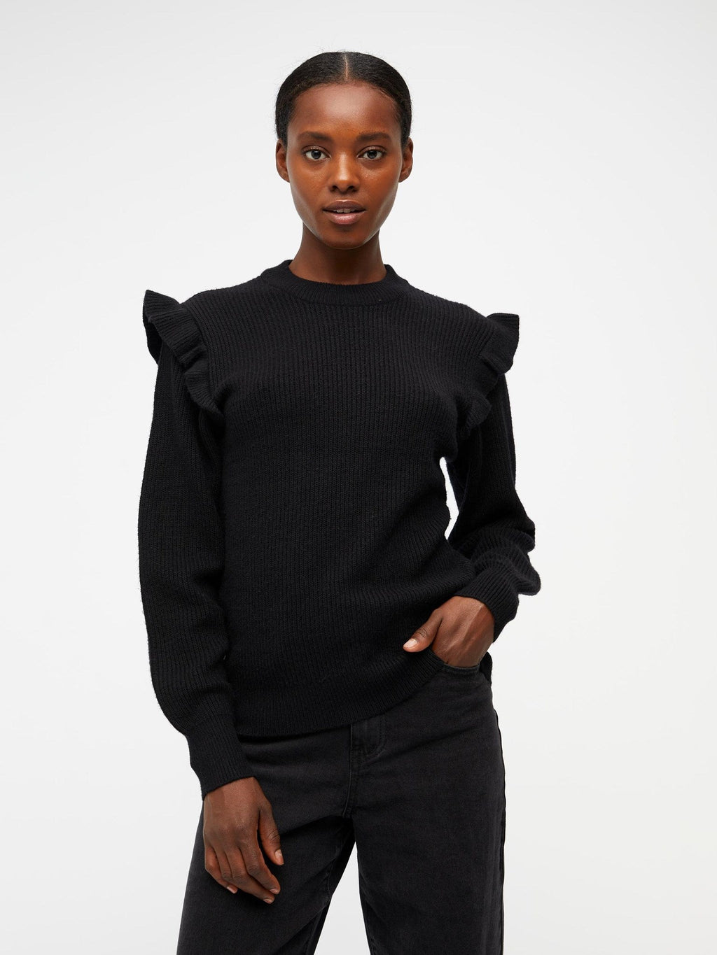 Malena Ruffle megztinis - juodas