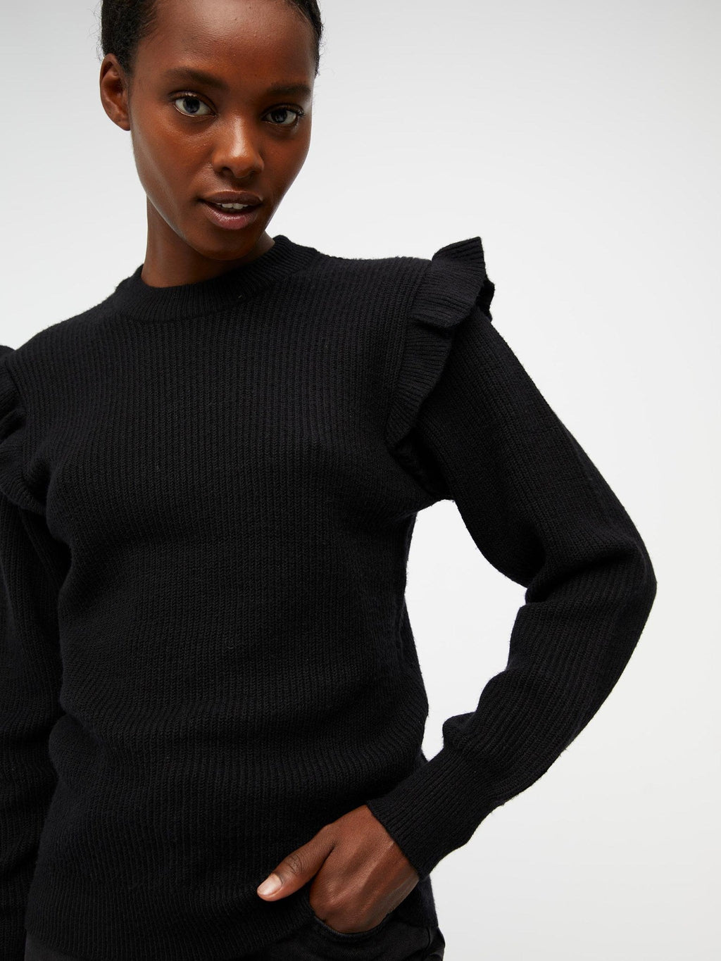 Malena Ruffle Pullover - Black