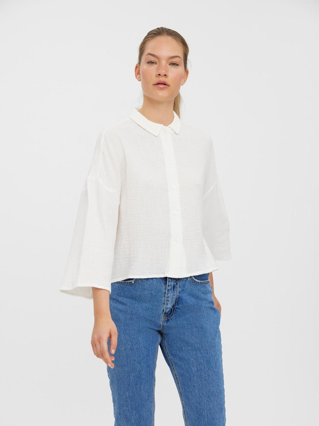 Natali 3/4 Crop Shirt - Snow White