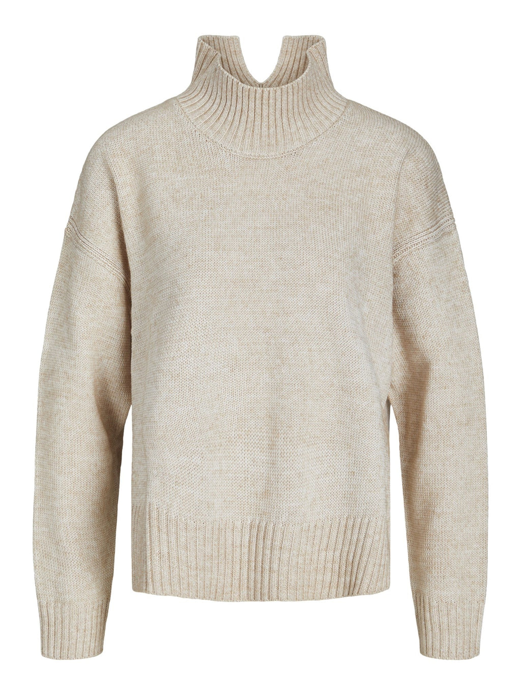 Oversized Knitted Polo-Neck Jumper - Beige