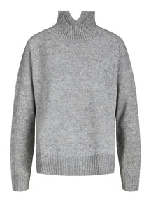 Per didelis megztas polo kaklo megztinis - šviesiai pilkas melangas