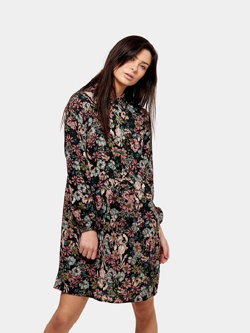 Printed Shirt Dress - Black