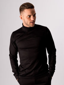 Ritininis apykaklės megztinis - juodas