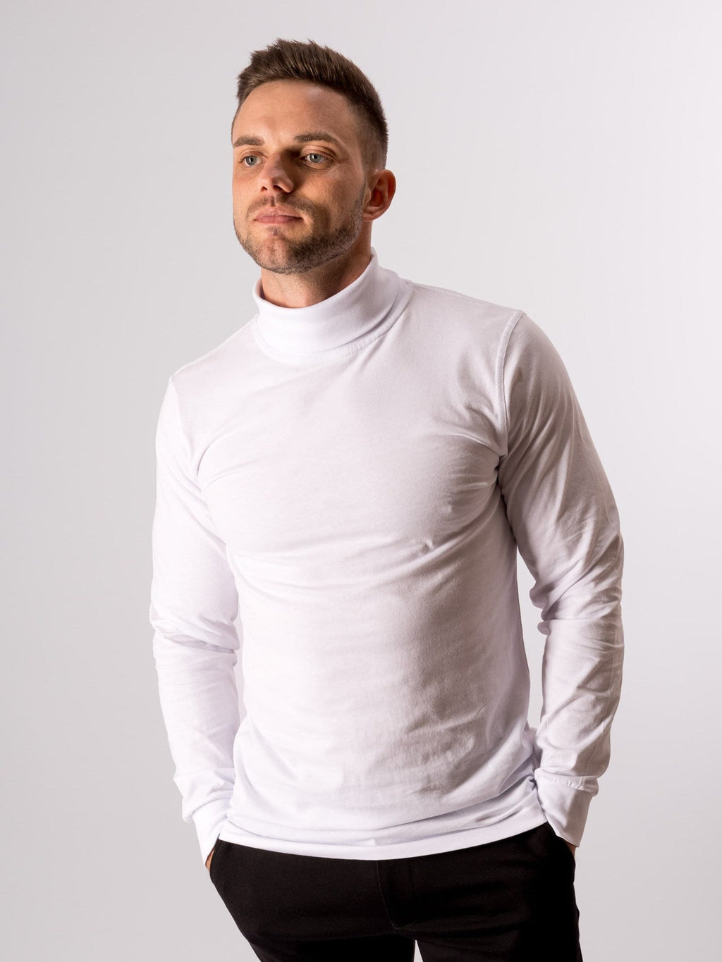 Ritininis apykaklės megztinis - baltas