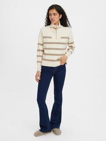 Saba Stripe Half-zip Blouse - Birch Brown