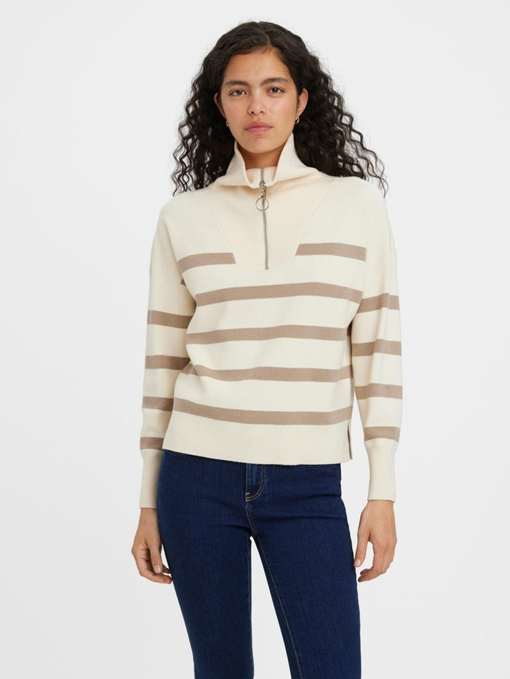 „Saba Stripe Half -Zip“ palaidinė - beržo ruda