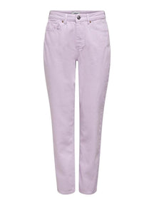 Solid Color Mom Pants - Orchid Bouquet