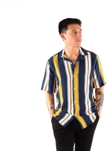 Dryžuoti marškinėliai trumpomis rankovėmis-geltona navy-balta