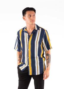 Dryžuoti marškinėliai trumpomis rankovėmis-geltona navy-balta